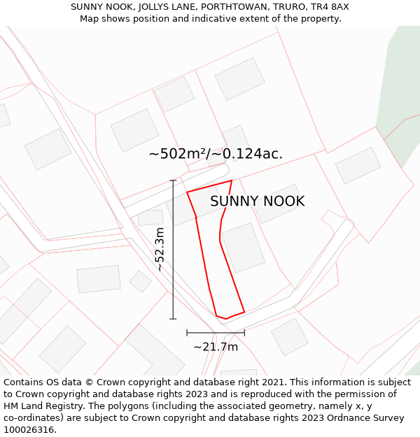 SUNNY NOOK, JOLLYS LANE, PORTHTOWAN, TRURO, TR4 8AX: Plot and title map