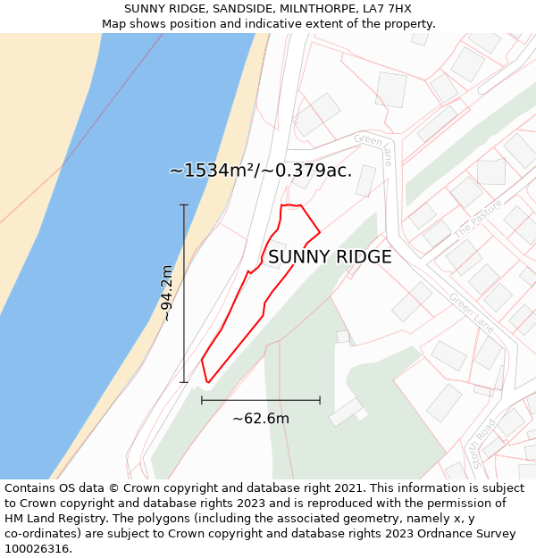 SUNNY RIDGE, SANDSIDE, MILNTHORPE, LA7 7HX: Plot and title map