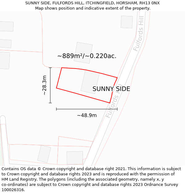 SUNNY SIDE, FULFORDS HILL, ITCHINGFIELD, HORSHAM, RH13 0NX: Plot and title map