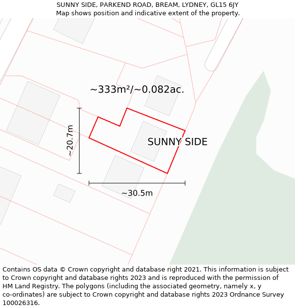 SUNNY SIDE, PARKEND ROAD, BREAM, LYDNEY, GL15 6JY: Plot and title map