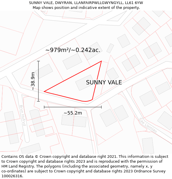 SUNNY VALE, DWYRAN, LLANFAIRPWLLGWYNGYLL, LL61 6YW: Plot and title map