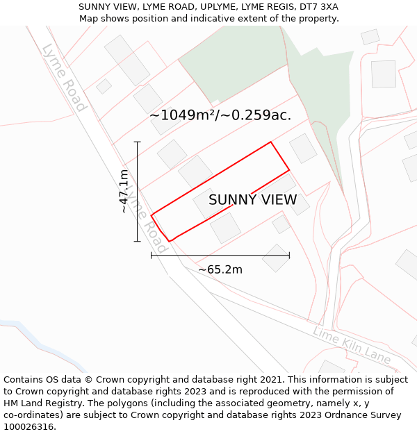 SUNNY VIEW, LYME ROAD, UPLYME, LYME REGIS, DT7 3XA: Plot and title map