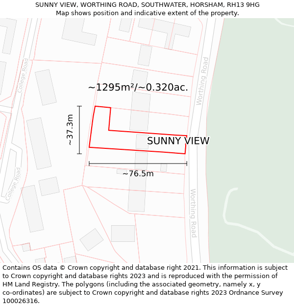 SUNNY VIEW, WORTHING ROAD, SOUTHWATER, HORSHAM, RH13 9HG: Plot and title map