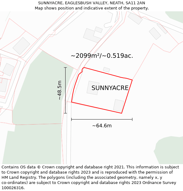 SUNNYACRE, EAGLESBUSH VALLEY, NEATH, SA11 2AN: Plot and title map
