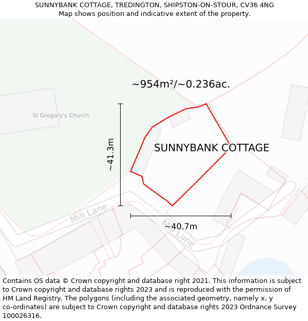 SUNNYBANK COTTAGE, TREDINGTON, SHIPSTON-ON-STOUR, CV36 4NG: Plot and title map