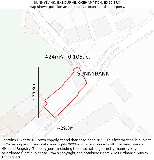 SUNNYBANK, EXBOURNE, OKEHAMPTON, EX20 3RX: Plot and title map