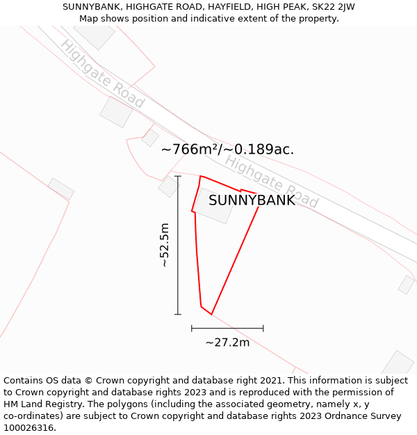 SUNNYBANK, HIGHGATE ROAD, HAYFIELD, HIGH PEAK, SK22 2JW: Plot and title map