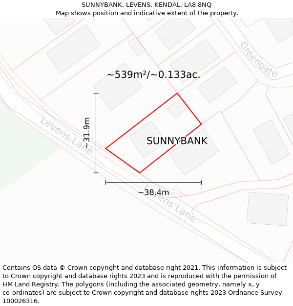 SUNNYBANK, LEVENS, KENDAL, LA8 8NQ: Plot and title map