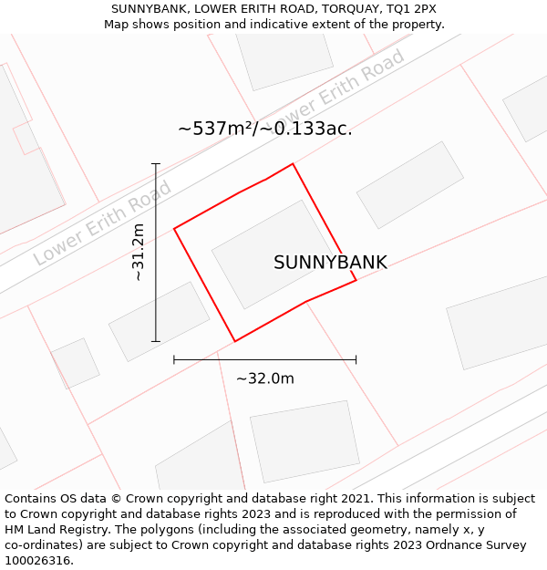 SUNNYBANK, LOWER ERITH ROAD, TORQUAY, TQ1 2PX: Plot and title map