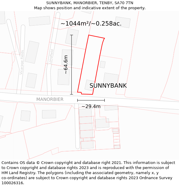 SUNNYBANK, MANORBIER, TENBY, SA70 7TN: Plot and title map