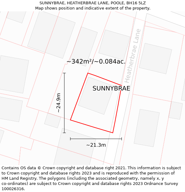 SUNNYBRAE, HEATHERBRAE LANE, POOLE, BH16 5LZ: Plot and title map