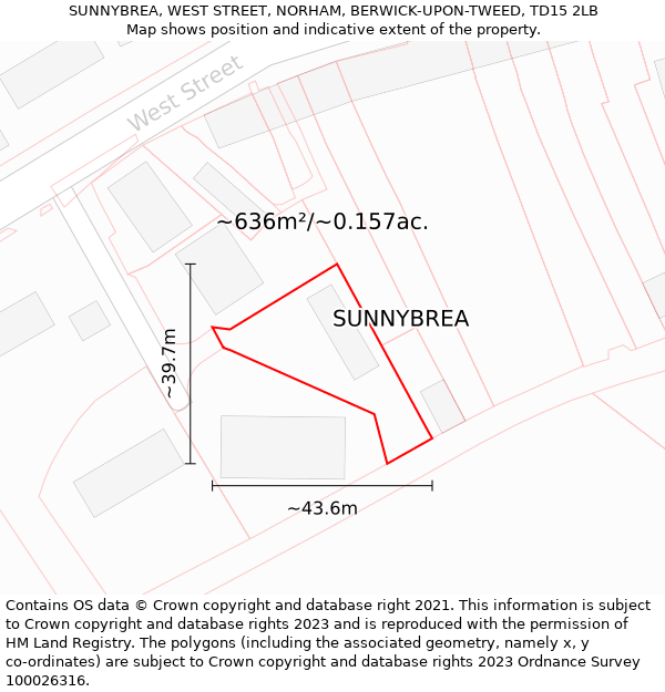 SUNNYBREA, WEST STREET, NORHAM, BERWICK-UPON-TWEED, TD15 2LB: Plot and title map