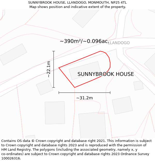 SUNNYBROOK HOUSE, LLANDOGO, MONMOUTH, NP25 4TL: Plot and title map