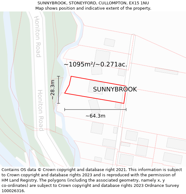 SUNNYBROOK, STONEYFORD, CULLOMPTON, EX15 1NU: Plot and title map