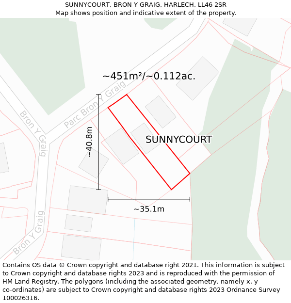 SUNNYCOURT, BRON Y GRAIG, HARLECH, LL46 2SR: Plot and title map