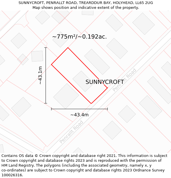 SUNNYCROFT, PENRALLT ROAD, TREARDDUR BAY, HOLYHEAD, LL65 2UG: Plot and title map