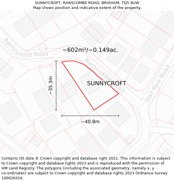 SUNNYCROFT, RANSCOMBE ROAD, BRIXHAM, TQ5 9UW: Plot and title map