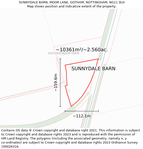 SUNNYDALE BARN, MOOR LANE, GOTHAM, NOTTINGHAM, NG11 0LH: Plot and title map