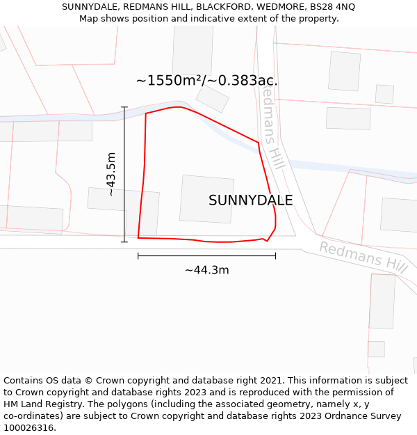 SUNNYDALE, REDMANS HILL, BLACKFORD, WEDMORE, BS28 4NQ: Plot and title map