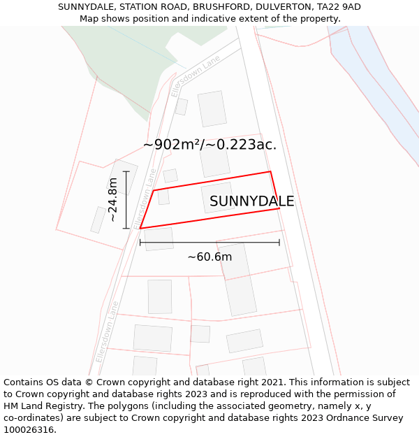 SUNNYDALE, STATION ROAD, BRUSHFORD, DULVERTON, TA22 9AD: Plot and title map