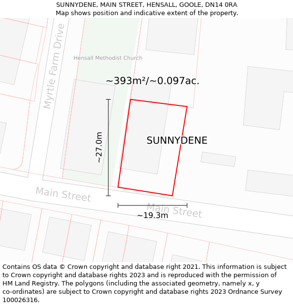 SUNNYDENE, MAIN STREET, HENSALL, GOOLE, DN14 0RA: Plot and title map
