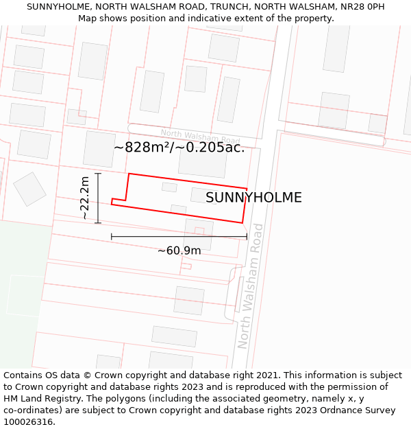 SUNNYHOLME, NORTH WALSHAM ROAD, TRUNCH, NORTH WALSHAM, NR28 0PH: Plot and title map