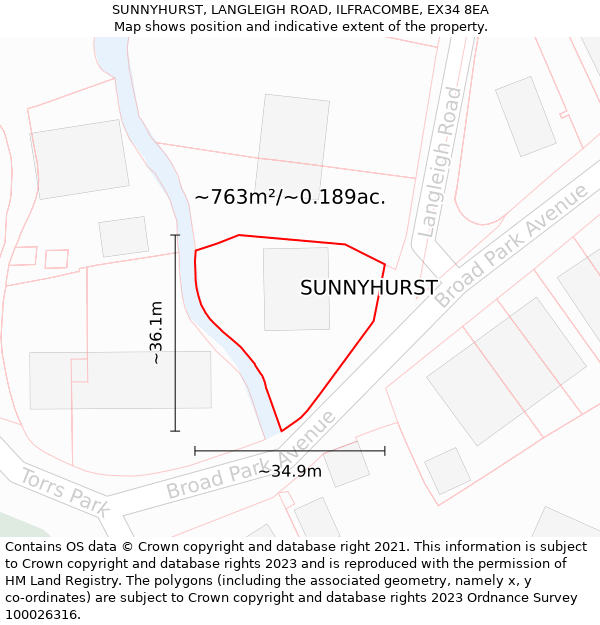 SUNNYHURST, LANGLEIGH ROAD, ILFRACOMBE, EX34 8EA: Plot and title map