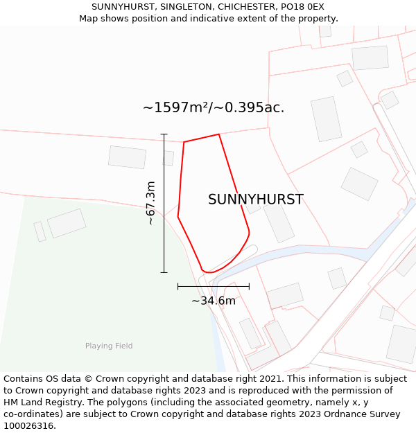 SUNNYHURST, SINGLETON, CHICHESTER, PO18 0EX: Plot and title map