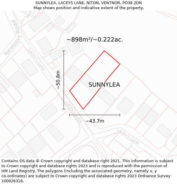 SUNNYLEA, LACEYS LANE, NITON, VENTNOR, PO38 2DN: Plot and title map