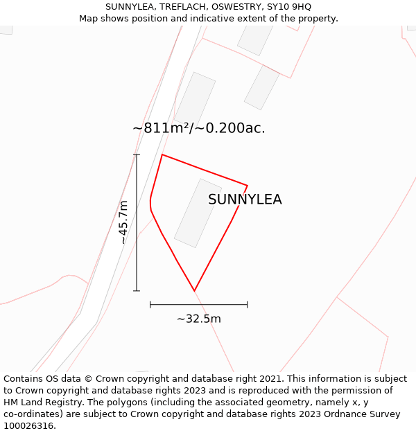 SUNNYLEA, TREFLACH, OSWESTRY, SY10 9HQ: Plot and title map