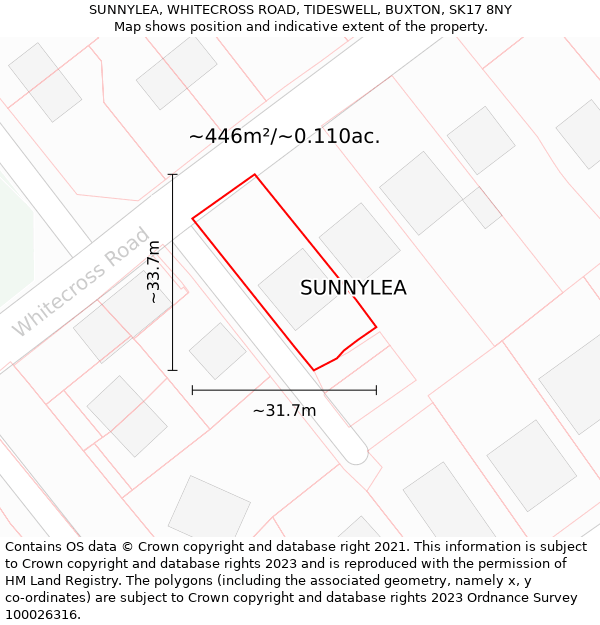 SUNNYLEA, WHITECROSS ROAD, TIDESWELL, BUXTON, SK17 8NY: Plot and title map