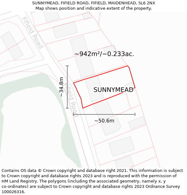 SUNNYMEAD, FIFIELD ROAD, FIFIELD, MAIDENHEAD, SL6 2NX: Plot and title map