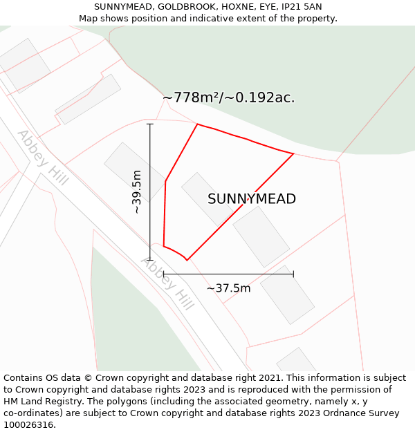 SUNNYMEAD, GOLDBROOK, HOXNE, EYE, IP21 5AN: Plot and title map