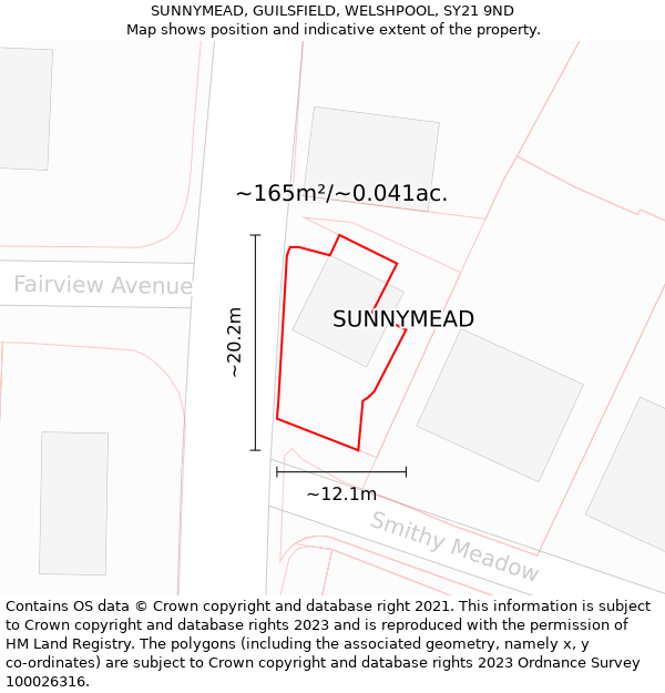 SUNNYMEAD, GUILSFIELD, WELSHPOOL, SY21 9ND: Plot and title map