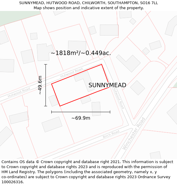 SUNNYMEAD, HUTWOOD ROAD, CHILWORTH, SOUTHAMPTON, SO16 7LL: Plot and title map