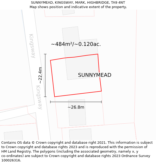 SUNNYMEAD, KINGSWAY, MARK, HIGHBRIDGE, TA9 4NT: Plot and title map