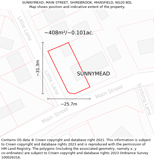 SUNNYMEAD, MAIN STREET, SHIREBROOK, MANSFIELD, NG20 8DL: Plot and title map