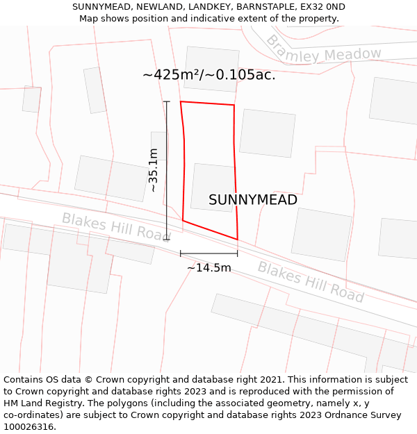 SUNNYMEAD, NEWLAND, LANDKEY, BARNSTAPLE, EX32 0ND: Plot and title map