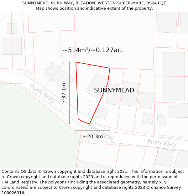 SUNNYMEAD, PURN WAY, BLEADON, WESTON-SUPER-MARE, BS24 0QE: Plot and title map