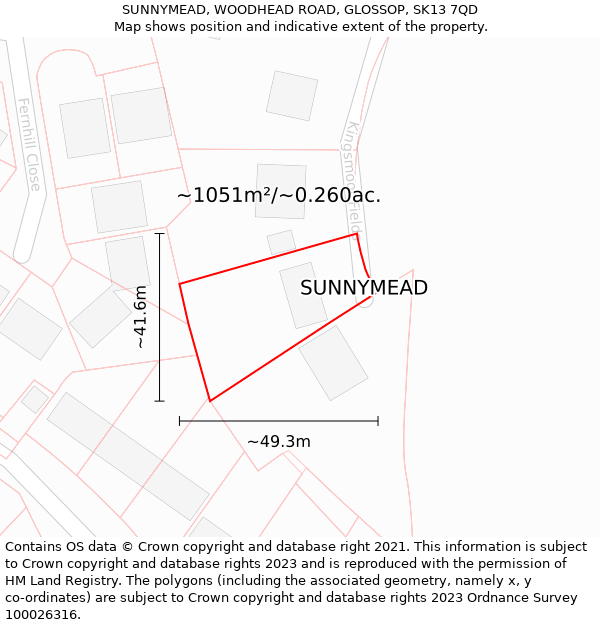 SUNNYMEAD, WOODHEAD ROAD, GLOSSOP, SK13 7QD: Plot and title map