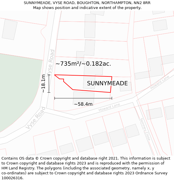 SUNNYMEADE, VYSE ROAD, BOUGHTON, NORTHAMPTON, NN2 8RR: Plot and title map