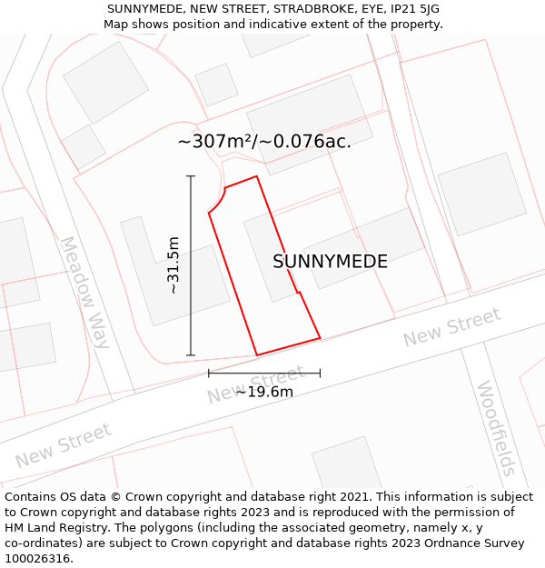 SUNNYMEDE, NEW STREET, STRADBROKE, EYE, IP21 5JG: Plot and title map