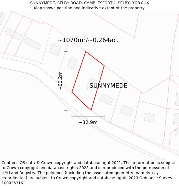 SUNNYMEDE, SELBY ROAD, CAMBLESFORTH, SELBY, YO8 8HX: Plot and title map