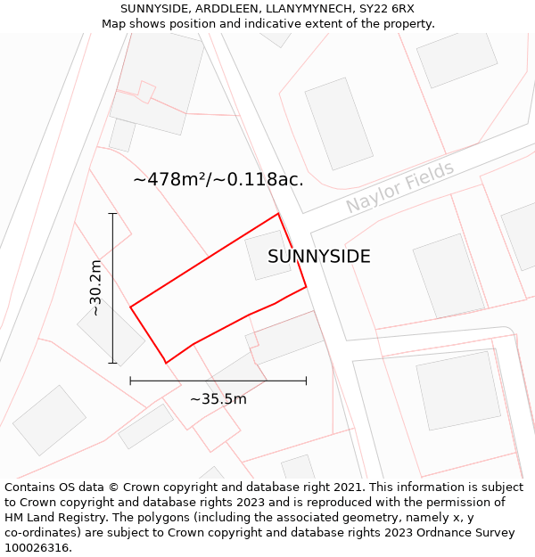 SUNNYSIDE, ARDDLEEN, LLANYMYNECH, SY22 6RX: Plot and title map