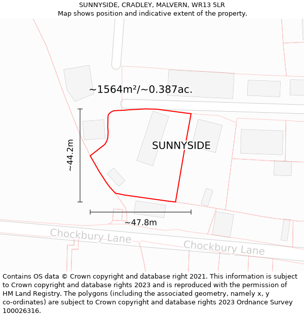 SUNNYSIDE, CRADLEY, MALVERN, WR13 5LR: Plot and title map