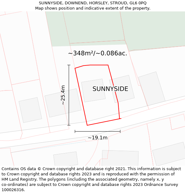 SUNNYSIDE, DOWNEND, HORSLEY, STROUD, GL6 0PQ: Plot and title map
