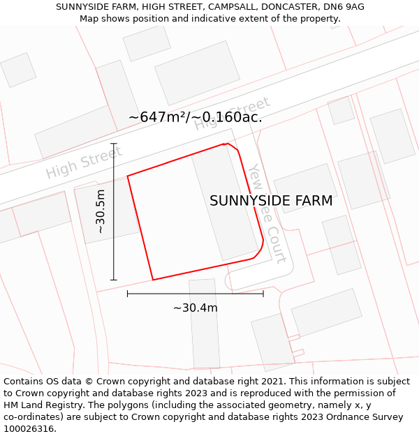 SUNNYSIDE FARM, HIGH STREET, CAMPSALL, DONCASTER, DN6 9AG: Plot and title map