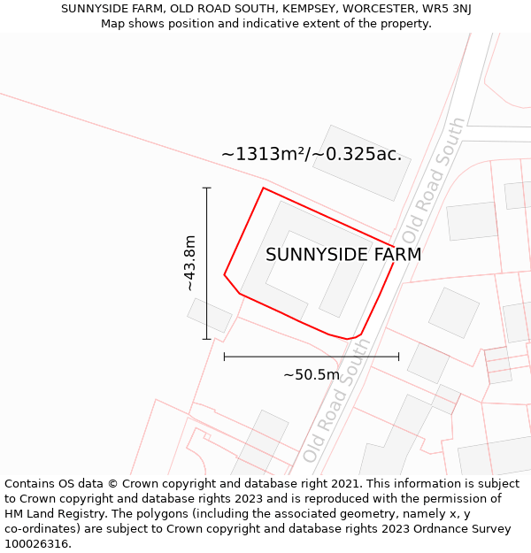SUNNYSIDE FARM, OLD ROAD SOUTH, KEMPSEY, WORCESTER, WR5 3NJ: Plot and title map