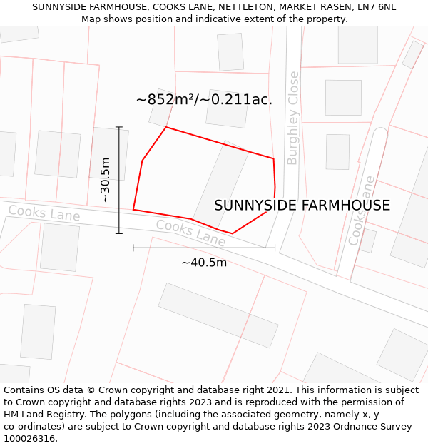 SUNNYSIDE FARMHOUSE, COOKS LANE, NETTLETON, MARKET RASEN, LN7 6NL: Plot and title map