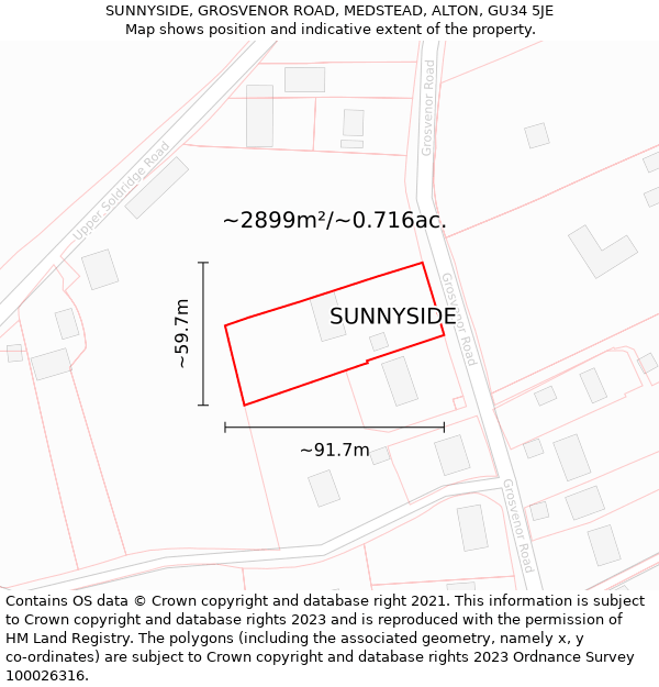 SUNNYSIDE, GROSVENOR ROAD, MEDSTEAD, ALTON, GU34 5JE: Plot and title map
